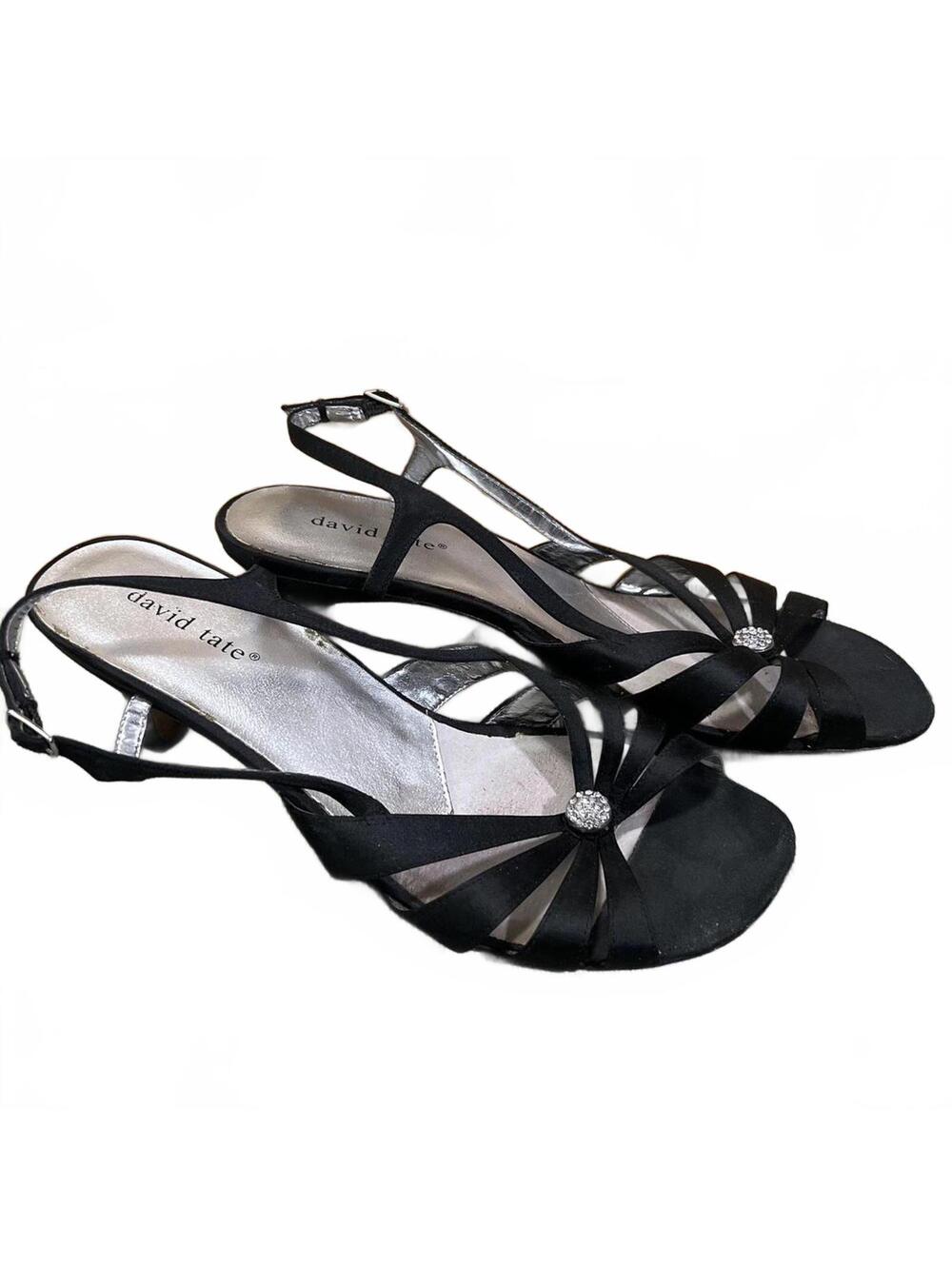 David Tate Vintage Made in Italy Womens Black kitten Sling back Heels Size 10 W